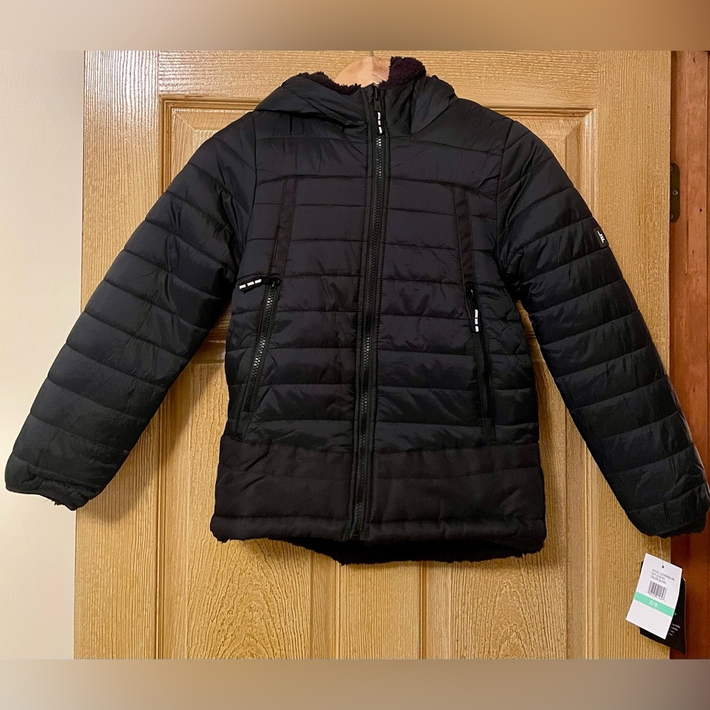 NWT Girls London Fog Black Puffer Jacket S/8 Reversible